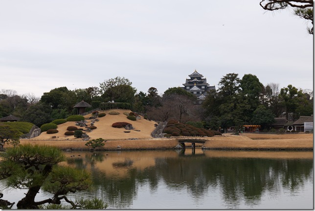 沢の池、唯心山と岡山城天守