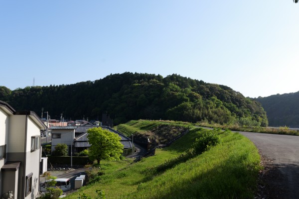 天竜川土手と鳥羽山城遠景
