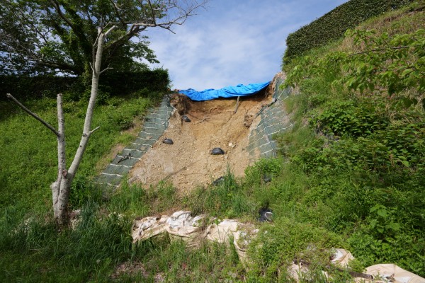 本丸南東隅の崩れた斜面